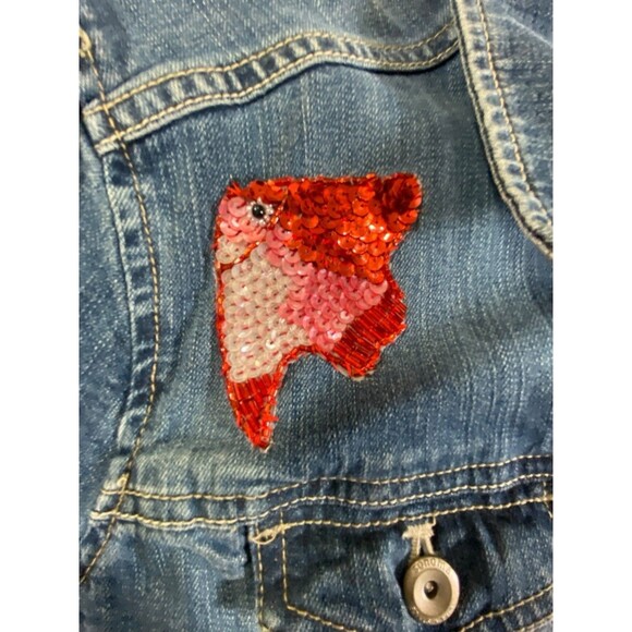 Sonoma Women’s Large Denim Jacket - Custom Sequin Fish Design - Picture 7 of 16